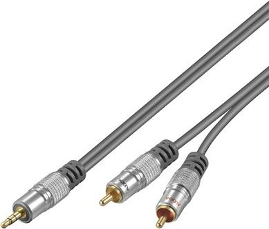 WENTRONIC MP3 Audio-Adapterkabel, 1.5 m, Grau - Klinke 3,5 mm-Stecker (3-Pin, Stereo), 2x Cinch-Stecker (Audio links/rechts) (52756)