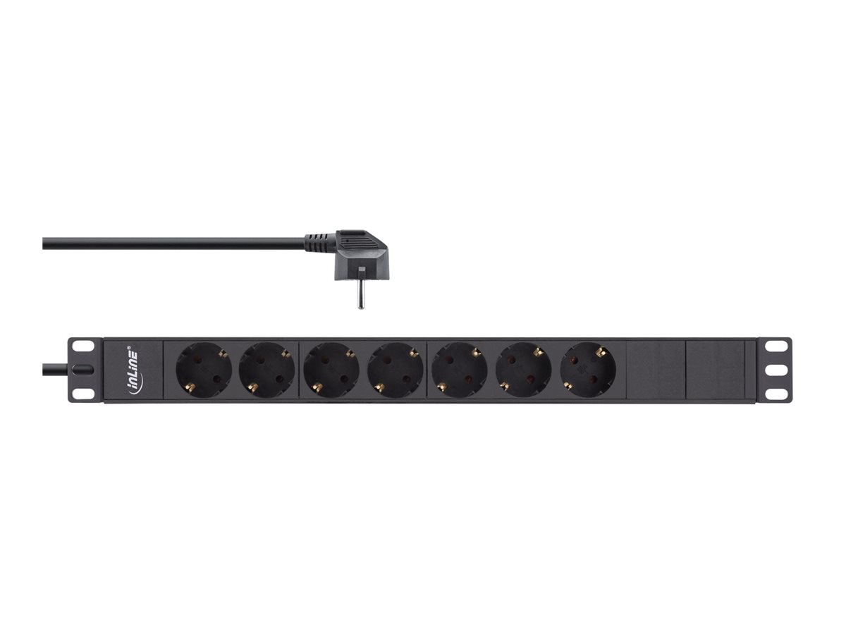 InLine 19" Steckdosenleiste 7-fach Schutzkontakt ohne Schalter 2m Schwarz