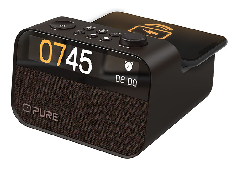 Pure Moment Charge Radiowecker mit Ambiente-Licht und kabellosem Laden Kaffeeschwarz