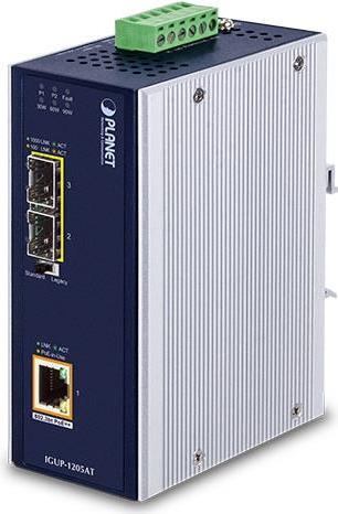 Planet Transceiver indus ethernet 2x SFP / 1 Giga PoE bt - 1000 Mbit/s - 10Base-T,100Base-T,1000Base-T - 1000Base-BX,1000Base-LX,1000Base-SX - IEEE 802.3,IEEE 802.3ab,IEEE 802.3af,IEEE 802.3at,IEEE 802.3az,IEEE 802.3bt,IEEE 802.3u,IEEE... - Gigabit Ethernet - 10,100,1000 Mbit/s (