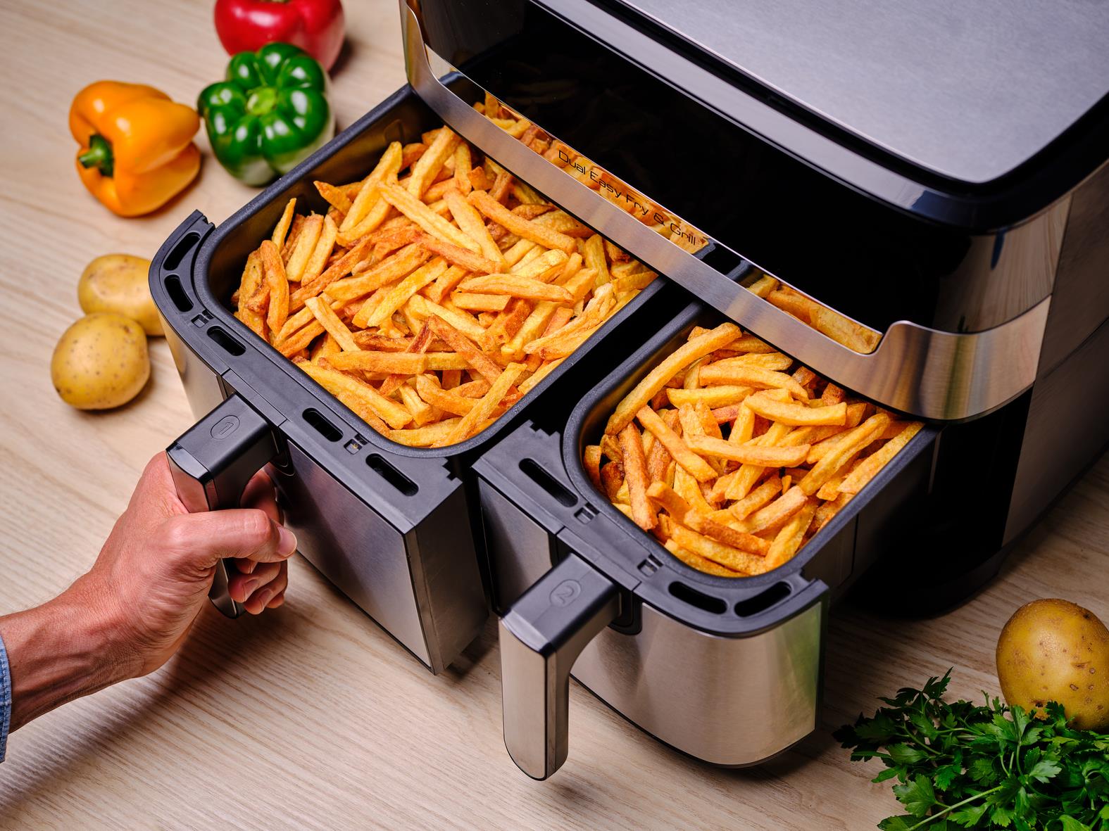 Tefal Dual Easy Fry & Grill EY905D Doppel-Heißluftfritteuse 8,3 l 2700 W Edelstahl