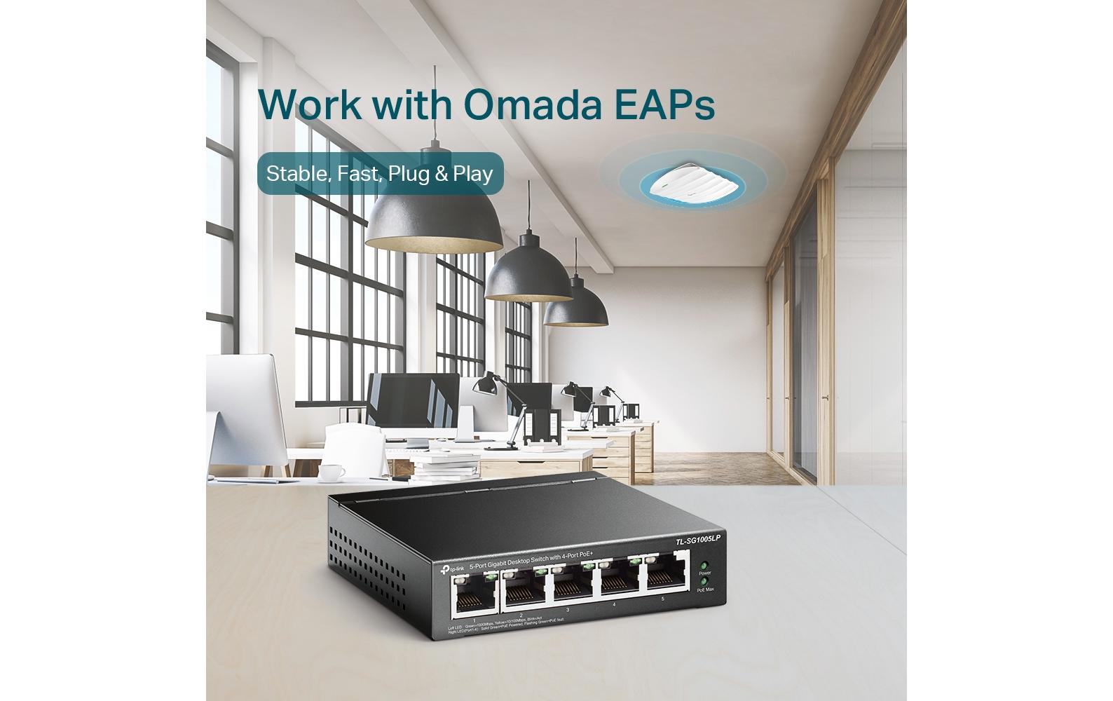 TP-Link TL-SG1005LP 5-Port Gigabit Switch 4× PoE+ 40 W Unmanaged Schwarz