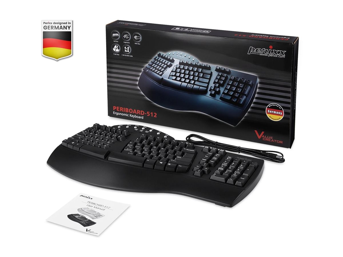 Perixx PERIDUO-512 Ergonomisches Tastatur- & Maus-Set QWERTZ Schwarz