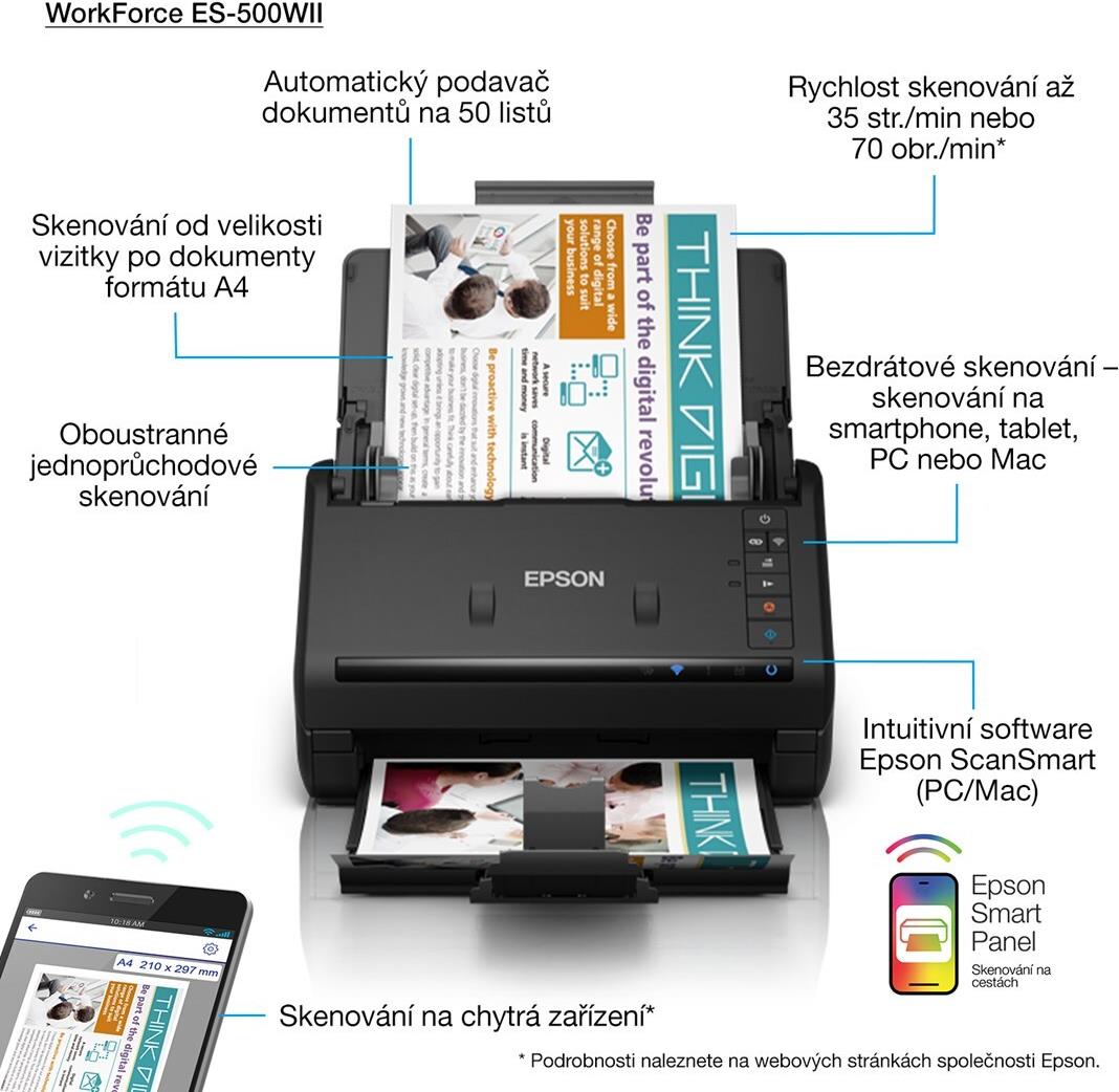 Epson WorkForce ES-500W II Dokumentenscanner 600 x 600 dpi Schwarz