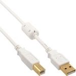 InLine® USB 2.0 Kabel, A an B, weiß/gold, mit Ferritkern, 0,5m (34505W)