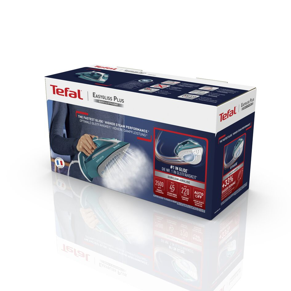 Tefal Easygliss II FV5737 Trocken- & Dampfbügeleisen 2500 W Türkis, Weiß
