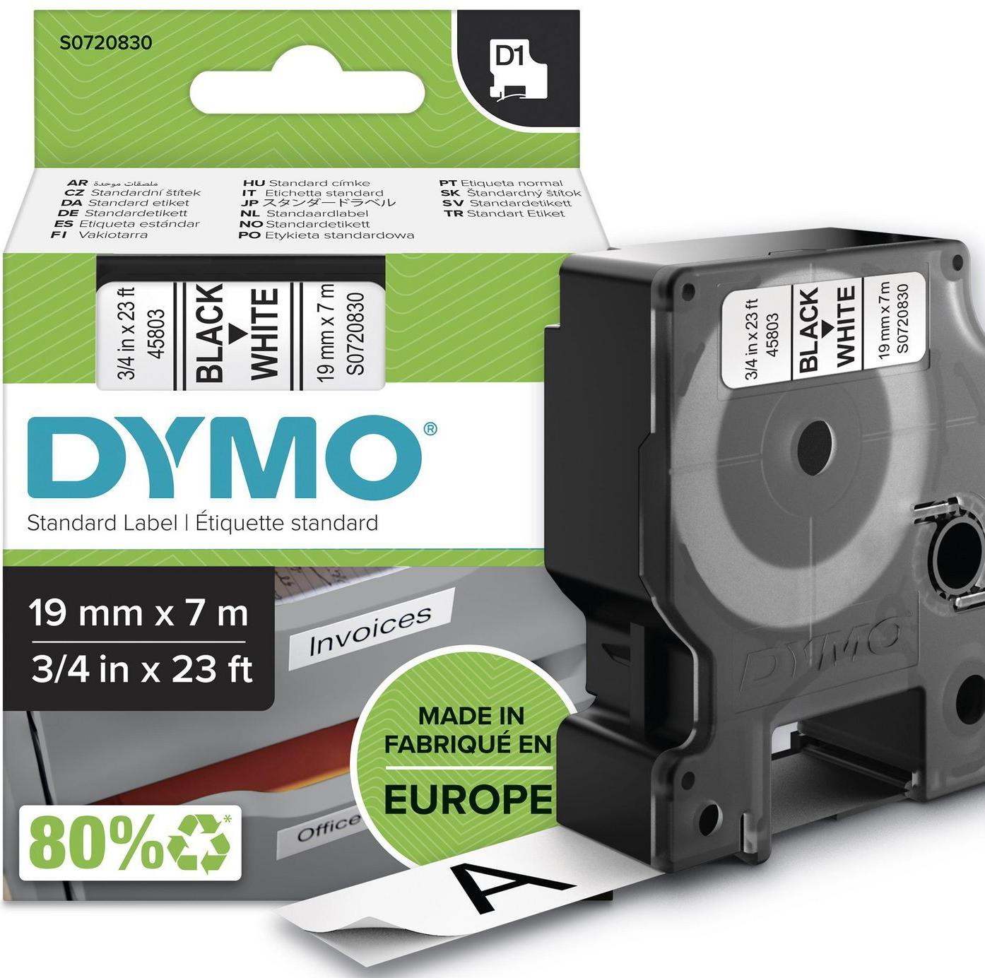 DYMO D1 Etikettenband 1,9 cm x 7 m Schwarz auf Weiß