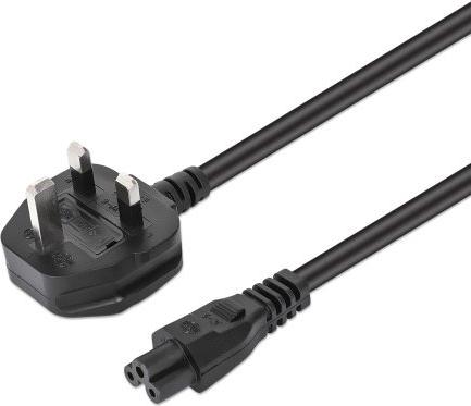 MANHATTAN UK Stromkabel BS1363 auf C5, 1,8 m Netzkabel, 3-pol. britischer Netzstecker auf "Kleeblatt", 2,5 A, 250 V, für Laptop / Notebook und Drucker, schwarz (356435)