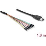 Delock Konverter USB 2.0 Typ-A zu UART TTL (3,3 V) Schnittstelle mit 6 x Pfostenstecker TX/RX/CTS/RTS und 3,3 V Ausgangsspannung 1,8 m (63989)