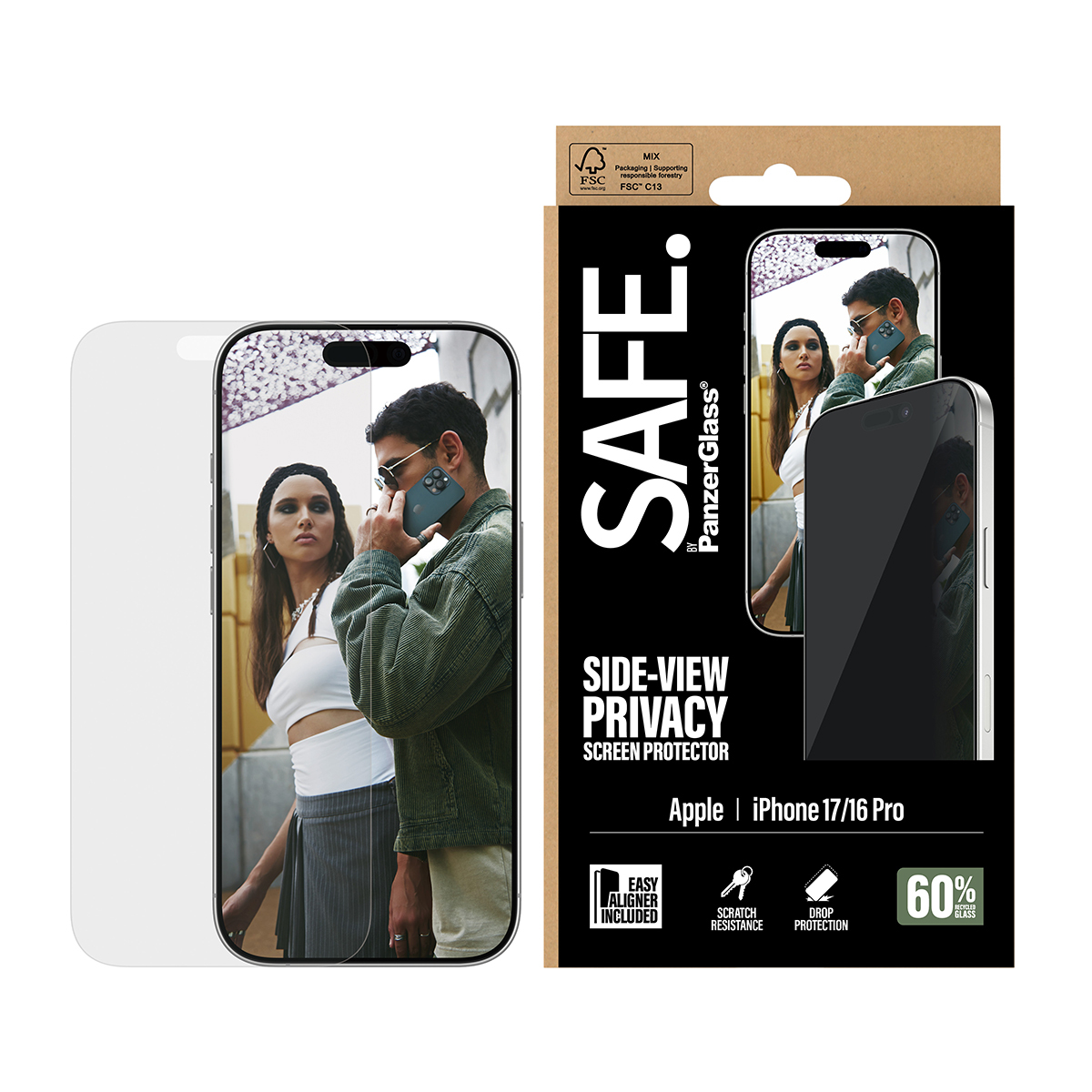 PanzerGlass SAFE. Privacy Displayschutzfolie iPhone 17/16 Pro 6,3" Transparent