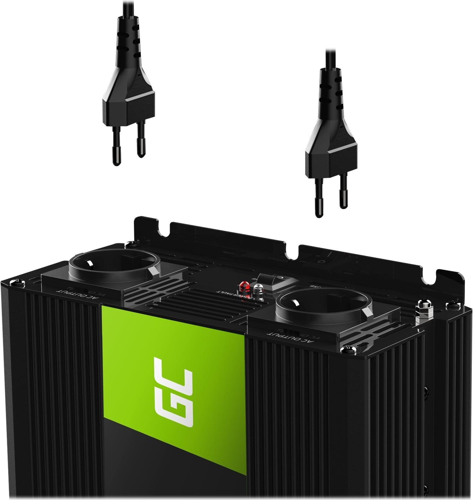 Green Cell INV22 Kfz-Wechselrichter 12 V auf 230 V 1500 W Schwarz