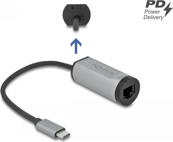 Delock USB Type-C™ Adapter zu Gigabit LAN mit Power Delivery Anschluss grau (64116)