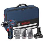 Bosch Professional GSR 12V-15 Akku-Bohrschrauber 12 V 4 Ah Li-Ion inkl. 2. Akku, inkl. Zubehör, inkl. Tasche (0615990HV1)
