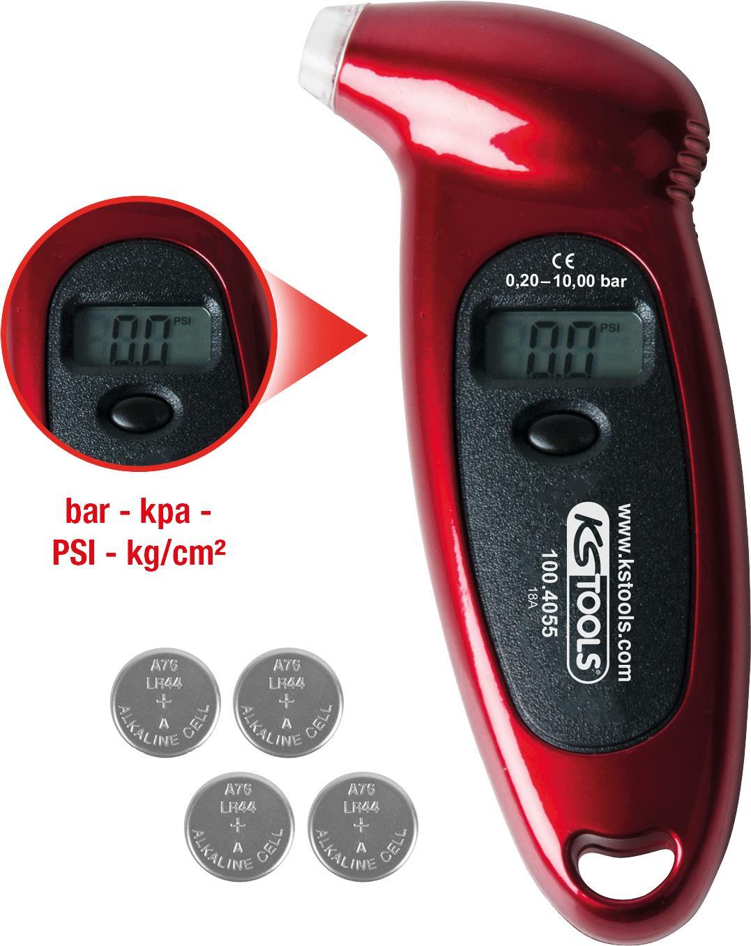 KS TOOLS Digitaler Reifendruckmesser, 0,20 - 10,0 bar (100.4055)