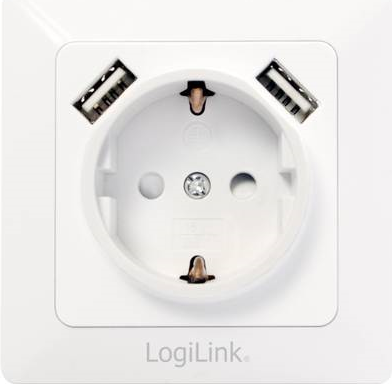 LogiLink PA0162 Steckdose 2 x USB + CEE 7/3 Weiß (PA0162)