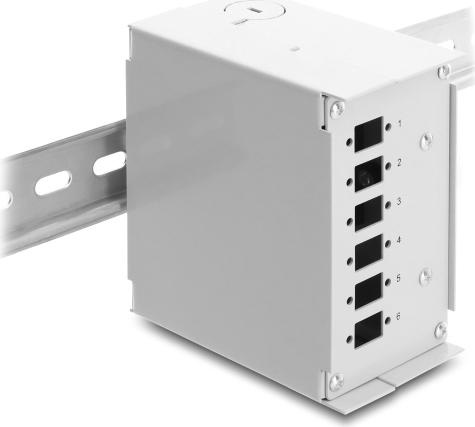 Delock LWL Patchfeld 6 Port für SC Simplex oder LC Duplex grau Metall zur Hutschienen Montage (91066)