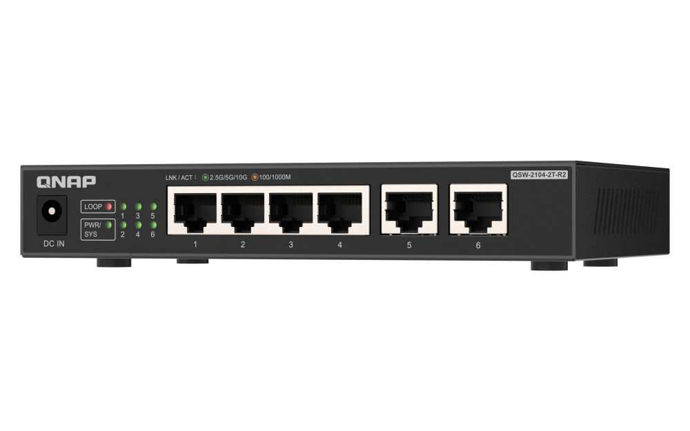 QNAP QSW-2104-2T-R2 Unmanaged Desktop Switch 4x 2.5GbE 2x 10GbE RJ-45 Schwarz