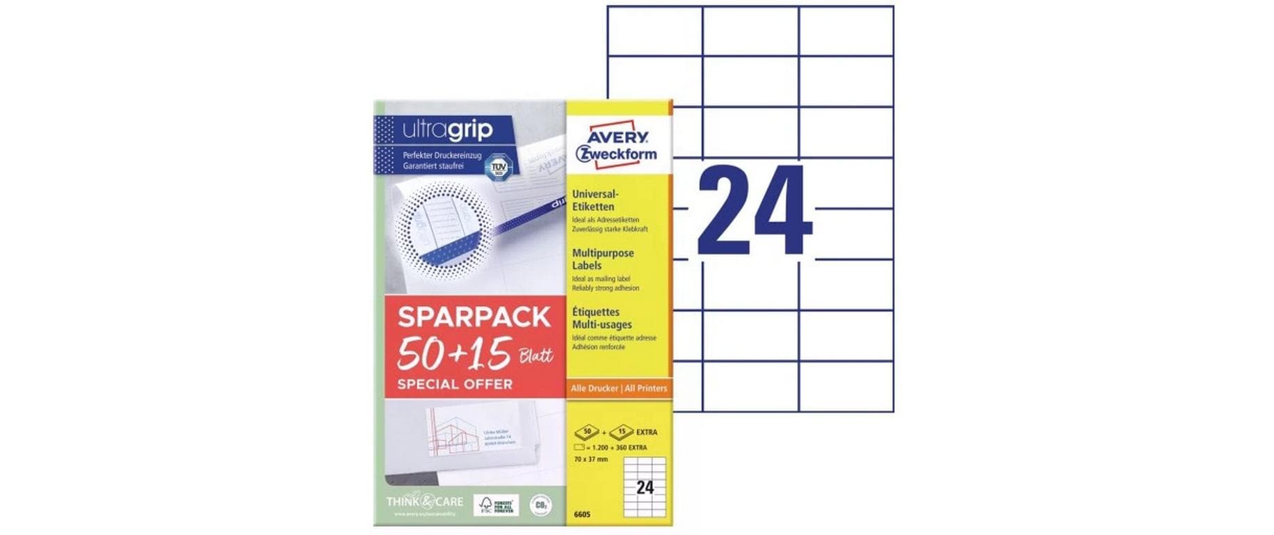 Avery Zweckform 6605 Universal-Etiketten 70 x 37 mm 65 Blatt Weiß