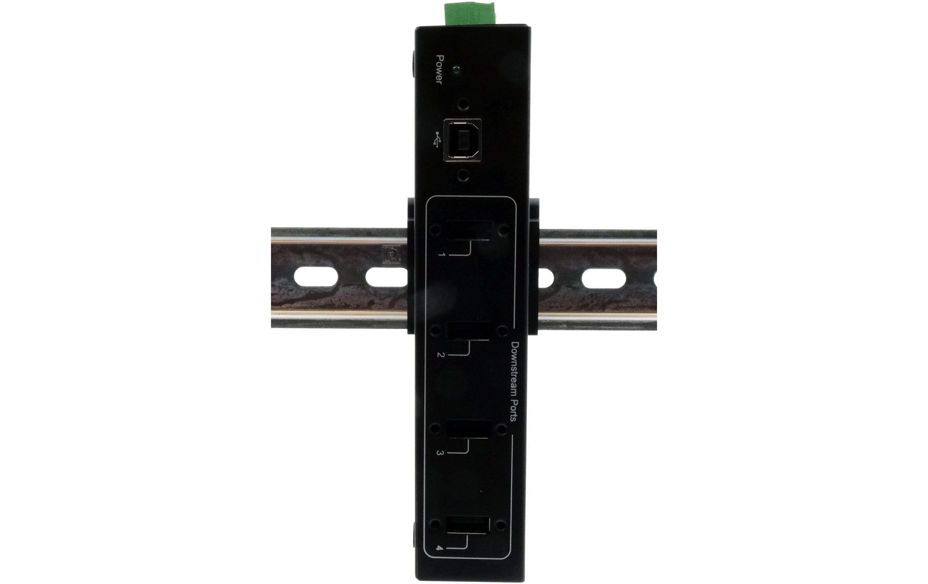 Exsys EX-11214HMVS 4-Port USB 2.0 Metall-Hub mit DIN-Rail-Montage, 15KV ESD Schutz, Schwarz
