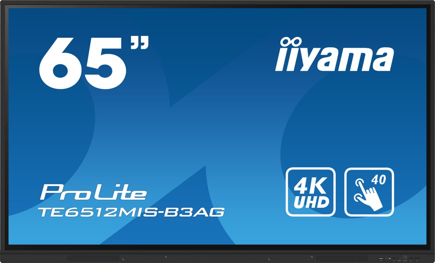 iiyama 65" iiWare10 , Android 11, 40-Points PureTouch IR with zero bonding, 3840x2160, UHD IPS panel, Metal Housing, Fan-less, Speakers 2x 16W front, VGA, HDMI 3x HDMI-out, USB-C with 65W PD (front), Audio mini-jack and Optical Out (S/PDIF), USB Touch Interface, (TE6512MIS-B3AG)