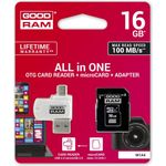 Speicherkarte mit Adapter und GoodRam All in One M1A4-0160R12 (16 GB; Klasse 10; Adapter, MicroSDHC-Kartenleser, Speicherkarte) (M1A4-0160R12)