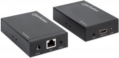 MANHATTAN 4K HDMI over Ethernet Extender Set HDMI-Signalverlängerung mit 4K@30Hz bis zu 50 m über ein einzelnes Netzwerkkabel, Sender- und Empfängermodul, IR-Unterstützung, schwarz (207645)