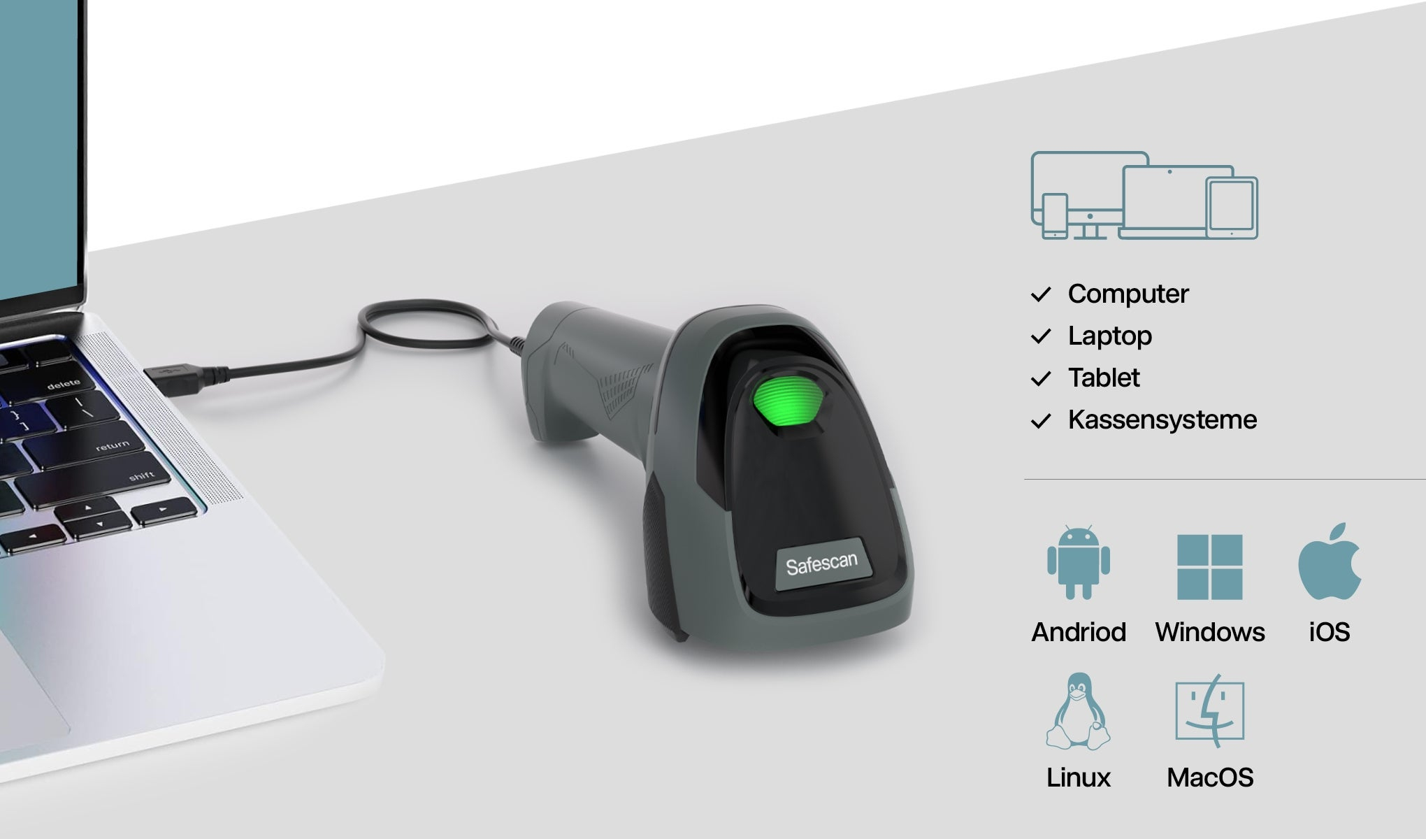 Safescan 310-W Barcode-Scanner 1D/2D USB IP54 Schwarz, Grau