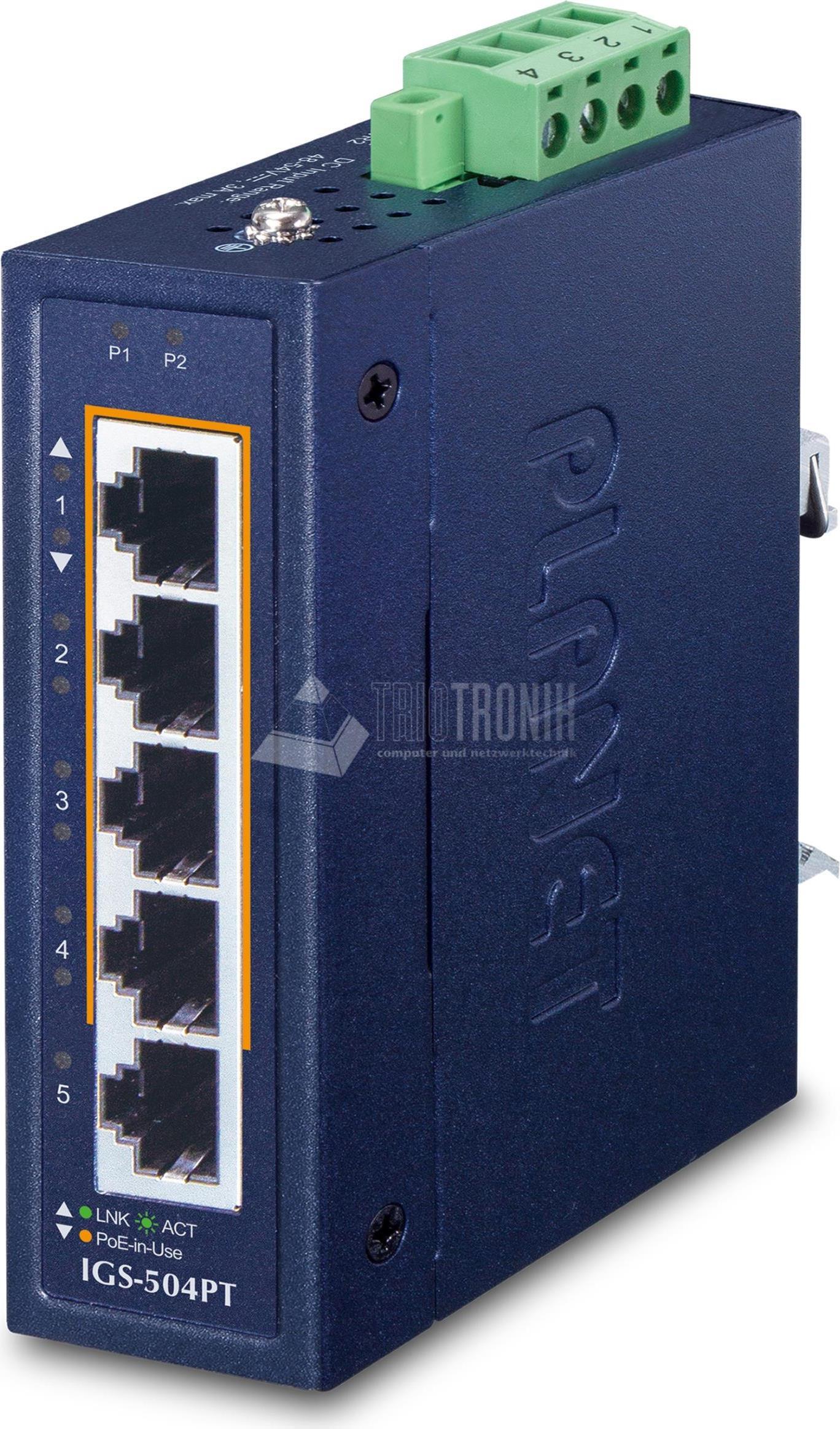 PLANET 10/100/1000T 802.3at PoE + Unmanaged Gigabit Ethernet (10/100/1000) Power over Ethernet (PoE) Blau (IGS-504PT)