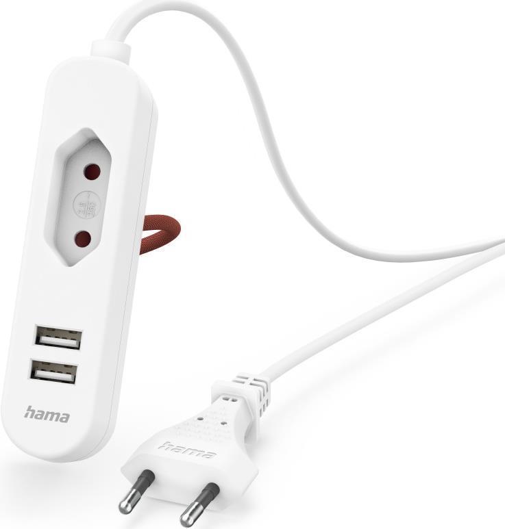Hama USB-Netzteil mit 1,9 m langem Kabel und Eurobuchse, 2x USB-A, Weiß (00223202)