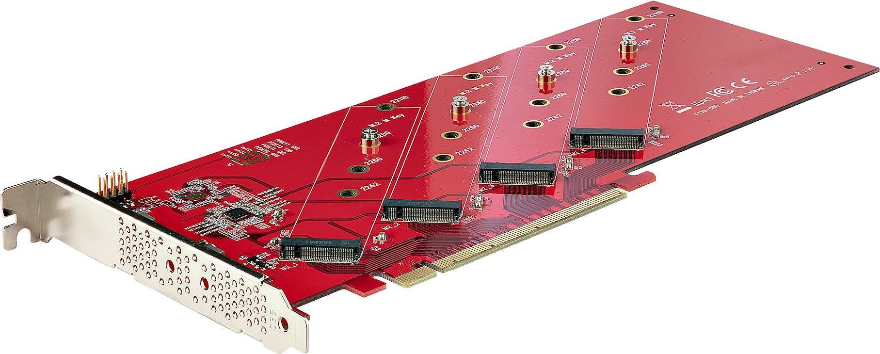StarTech.com Quad M.2 PCIe Adapter Card, x16 Quad NVMe or AHCI M.2 SSD to PCI Express 4,0, Up to 7,8GBps/Drive, For 2242/2260/2280/22110mm PCIe M-Key M2 SSDs, Bifurcation Required (QUAD-M2-PCIE-CARD-B)