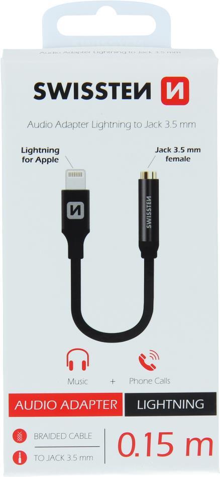 Swissten Audio Adapter, Lightning to Jack 3,5 mm, 0,15 m, black, Blister (73501211)