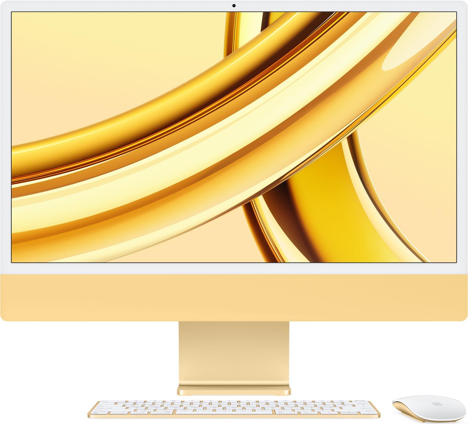 APPLE iMac Z19F 59,62cm 23,5Zoll Apple M3 8C CPU/10C GPU/16C N.E. 8GB 256GB SSD Gbit Eth. MM MaKey TID DE - Gelb (Z19FD/A)