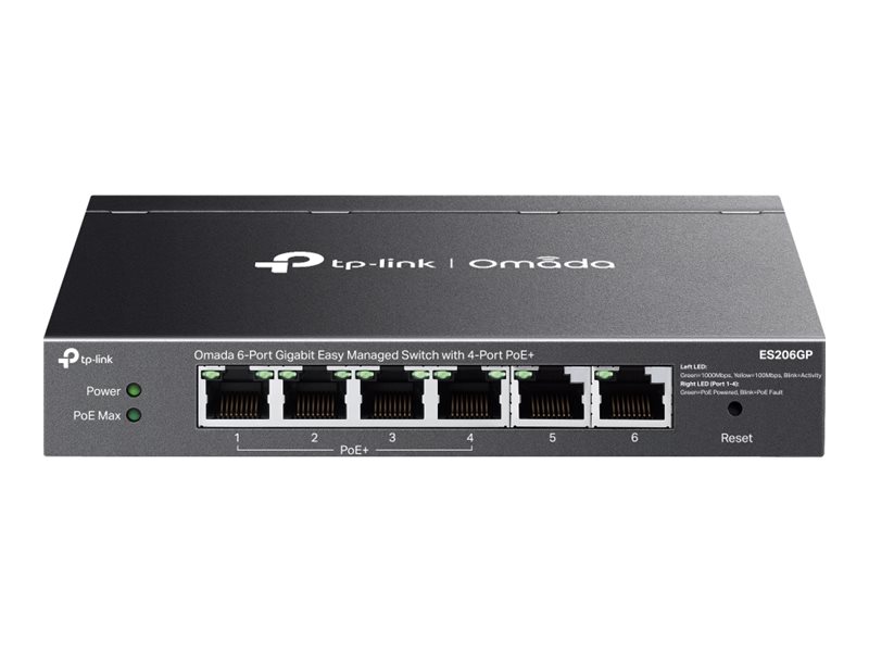 TP-Link Omada ES206GP 6-Port Gigabit Managed Switch PoE+ 65 W Schwarz