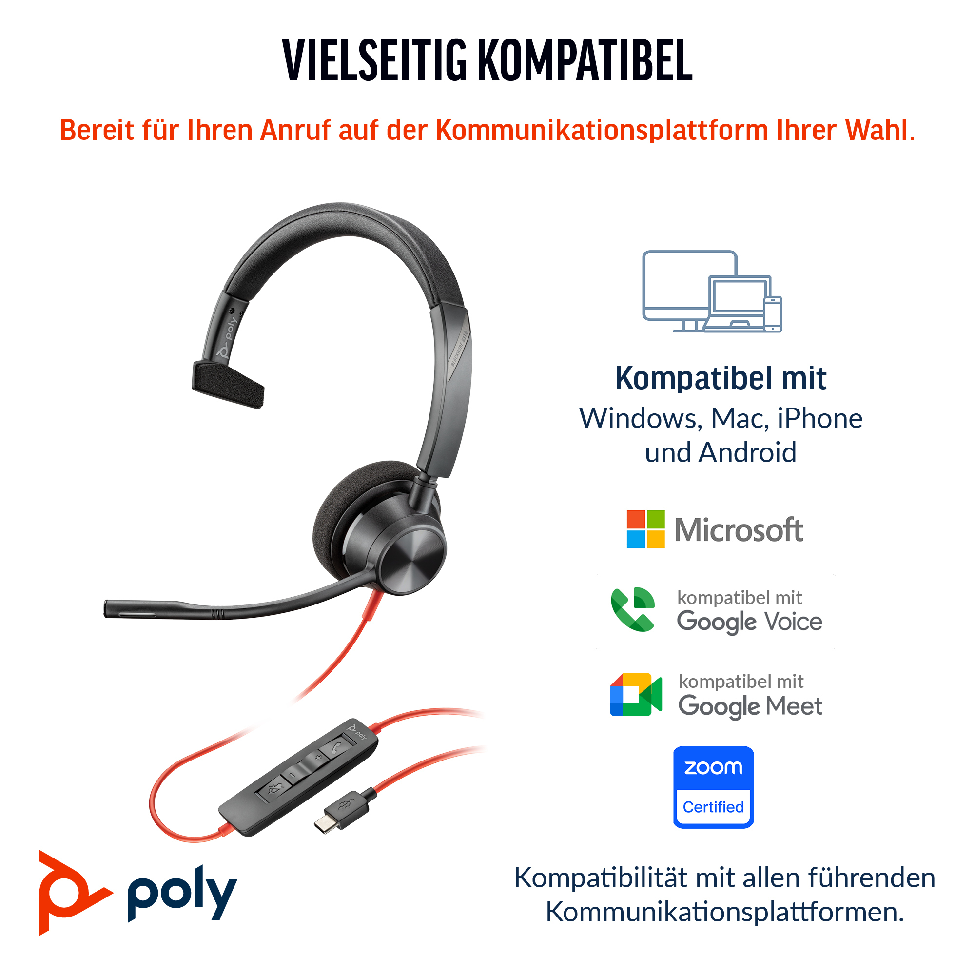 Poly Blackwire 3310-M Microsoft Teams Headset USB-C Schwarz