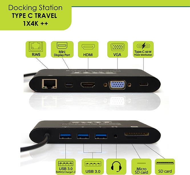 Port Designs PORT connect TRAVEL 1X4K ++ Dockingstation Schwarz