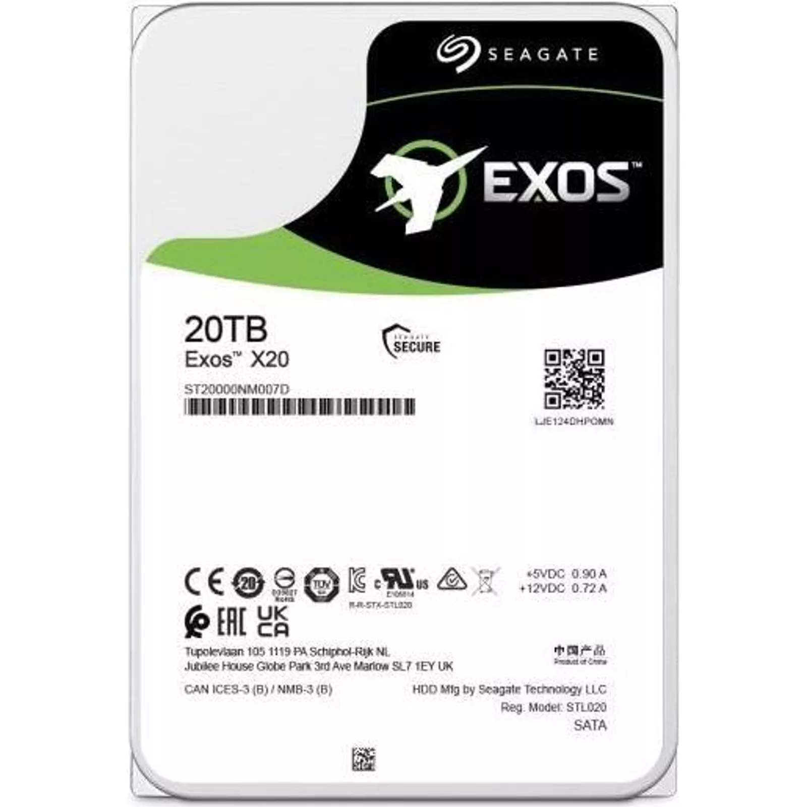 SEAGATE Exos X20 20TB HDD SATA 6Gb/s 7200RPM 256MB cache 8,90cm 3,5Zoll 512e/4KN (ST20000NM007D) (B-Ware)