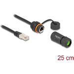 Delock Kabel RJ45 Stecker zu RJ45 Buchse Cat.6A zum Einbau mit M20 Gewinde und Gehäuse IP68 staub- und wasserdicht 25 cm schwarz (88147)