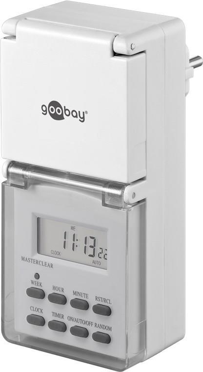 Goobay Digitale Zeitschaltuhr IP44, 2 Stück, Weiß - präzise und komfortable Steuerung elektronischer Geräte, für den Außenbereich geeignet (55545)