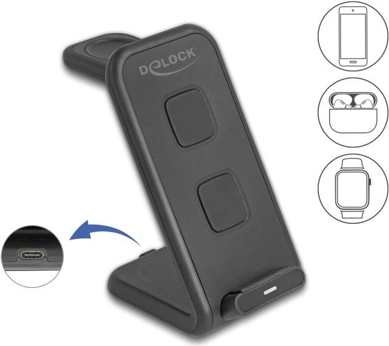 Delock Wireless Charger 3 in 1 mit 2 Ladespulen 5 W 5 15 (66941)