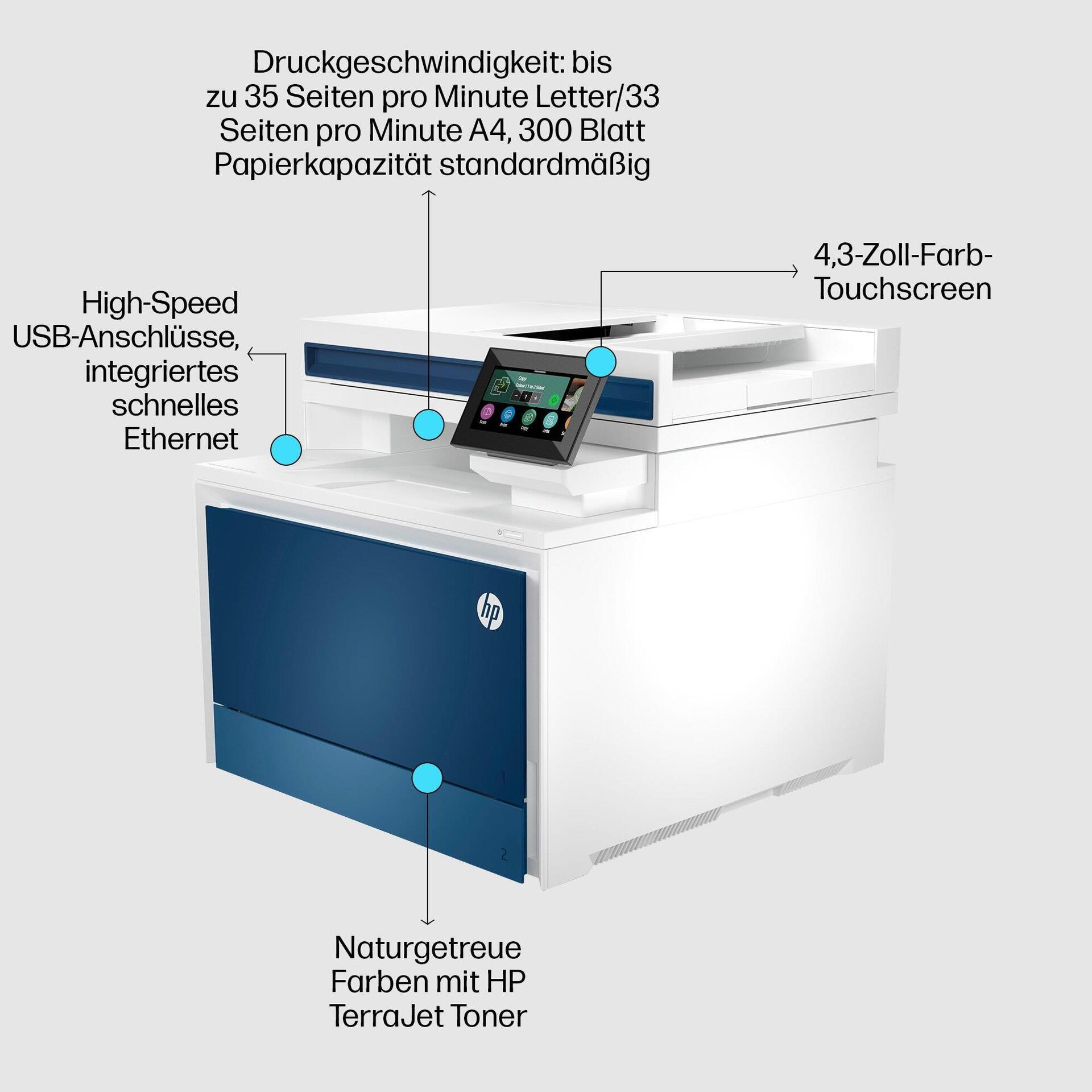 HP Color LaserJet Pro MFP 4302fdn Multifunktionsdrucker Laser 600 x 600 dpi 33 Seiten/Min. Blau, Weiß