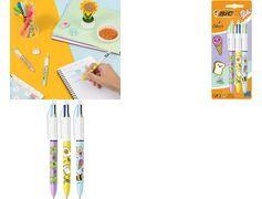 BIC Druckkugelschreiber 4 Colours Kawaii, 3er Blister Strichstärke: 0,32 mm, mit Kawaii-Motiven, farbig sortierte - 1 Stück (5037711)