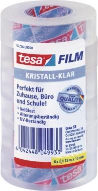 tesa Film, kristall-klar, 6-er Pack, 15 mm x 33 m universeller Klebefilm, aus PP-Folie, reißfest (57726-00000-01)