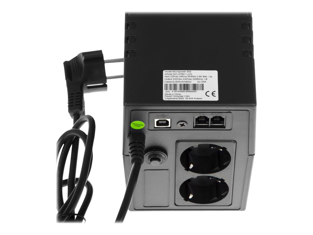Green Cell Micropower 600VA USV Line-Interactive 600 VA 360 W 7 Ah AGM Schwarz