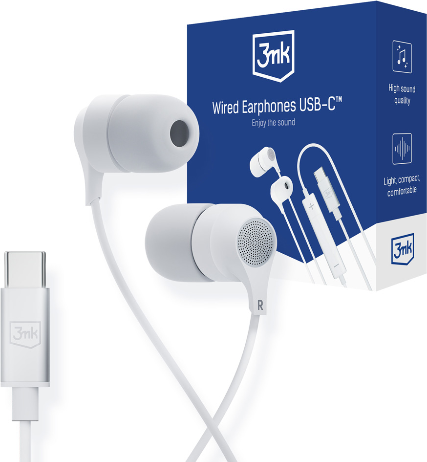 3MK Wired USB-C Kopfhörer Kabelgebunden im Ohr Anrufe/Musik USB Typ-C Weiß (5903108518062)