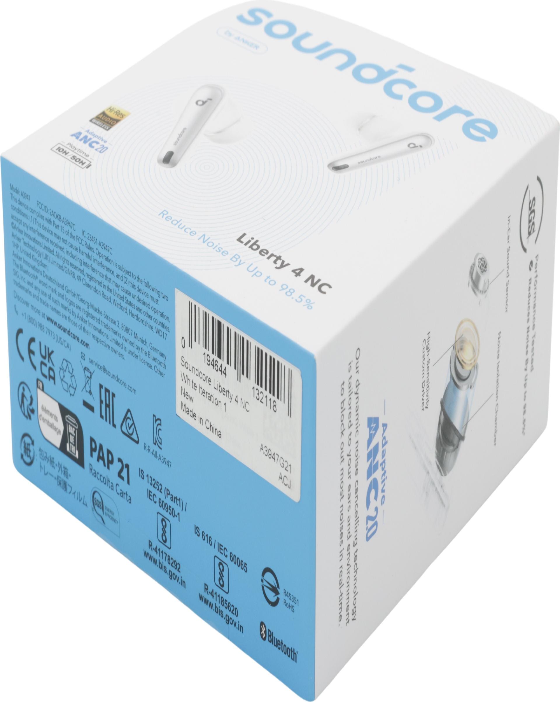 Anker Soundcore Liberty 4 NC True Wireless In-Ear Kopfhörer Klar Weiß