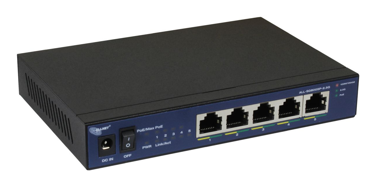 ALLNET ALL-SG8005P-2.5G Unmanaged Switch 5x 2.5GbE PoE Schwarz