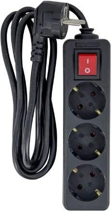 MicroConnect 3-way Schuko Power Strip on/off switch 3M Black (MC-GRU0033BS)