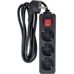 MicroConnect 3-way Schuko Power Strip on/off switch 3M Black (MC-GRU0033BS)
