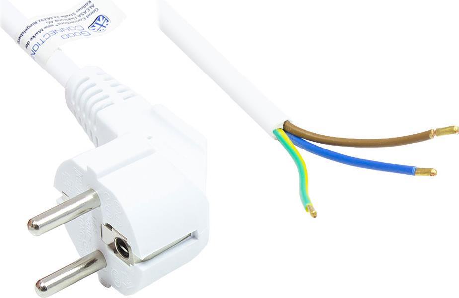 GOOD CONNECTIONS Netzkabel Schutzkontakt-Stecker Typ E+F (CEE 7/7, gewinkelt) an abisolierte Enden