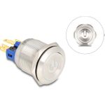 Delock Drucktaster zum Einbau 22 mm 6 x Lötanschluss LED weiß Powersymbol+ (20986)
